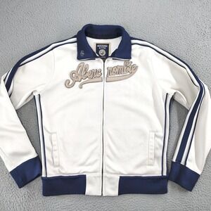 VTG Abercrombie & Fitch Jacket Mens XL White Navy Track Full Zip Script Logo